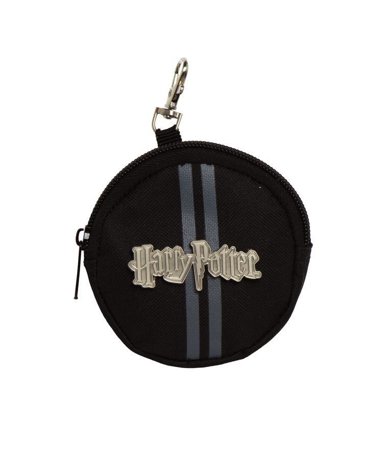 Porte-monnaie rond avec mousqueton et badge métal