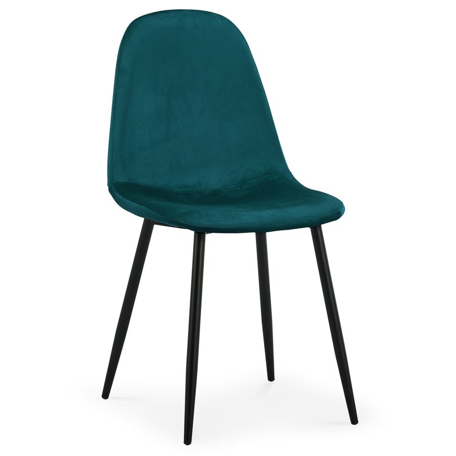 Chaise Velours Bleu Canard Pied Noir 1236
