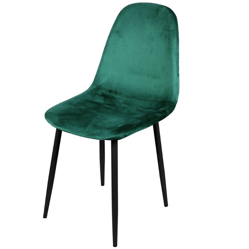 Chaise Velours Vert Pied Noir 1228