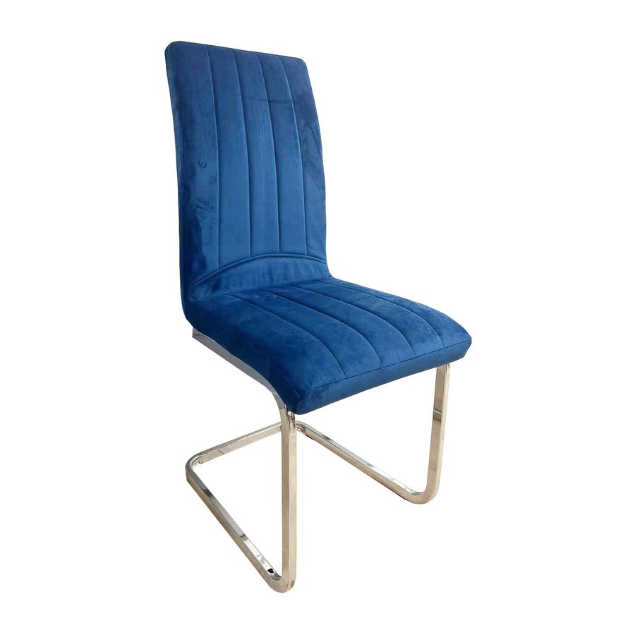 Chaise Y9 velours et métal bleu et argenté