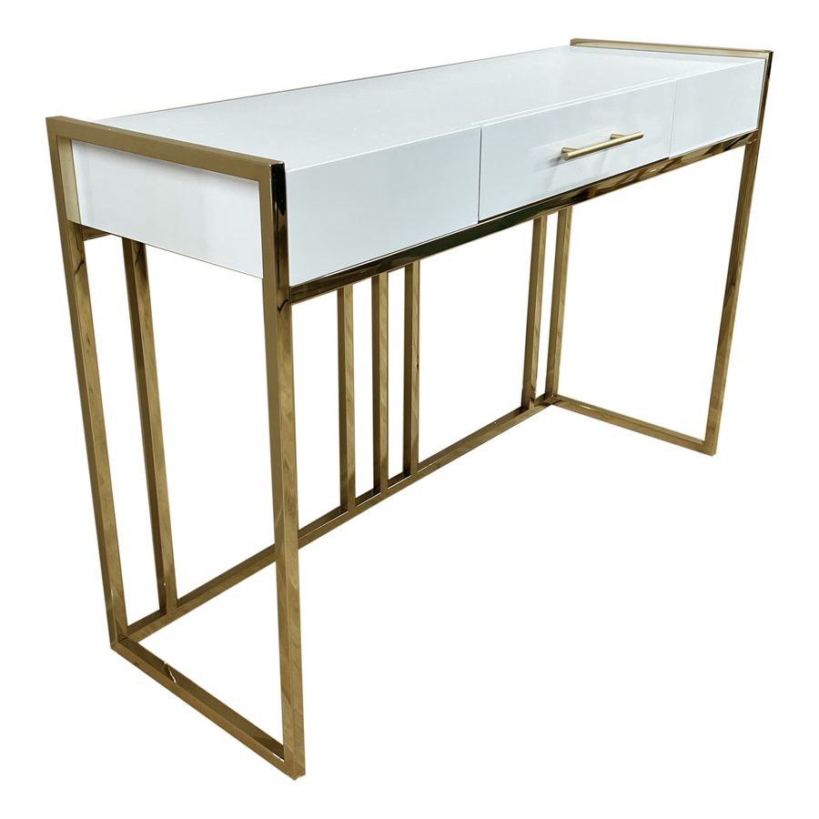 Console WX3 Blanc Pied Doré bois et métal