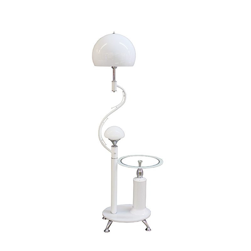 Lampadaire boule blanc avec tablette en verre