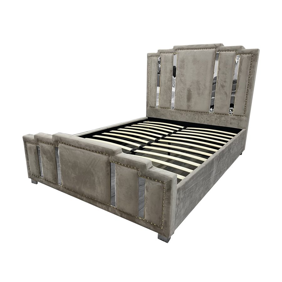 Lit F112 160 x 200 cm Argenté simili cuir et bois