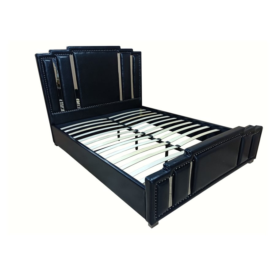 Lit F111 140 x 190 cm Argenté simili cuir et bois