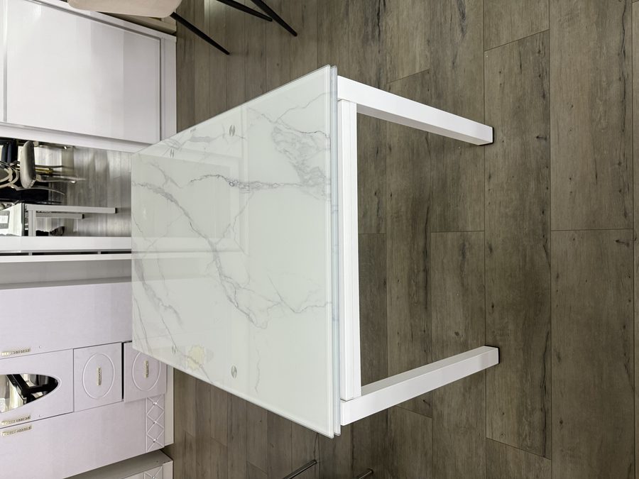 Table à manger extensible 586 verre et métal blanc