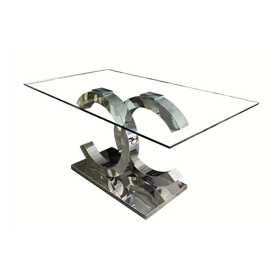 Table à manger CC2 Transparent Argenté verre et métal 150 x 90 cm