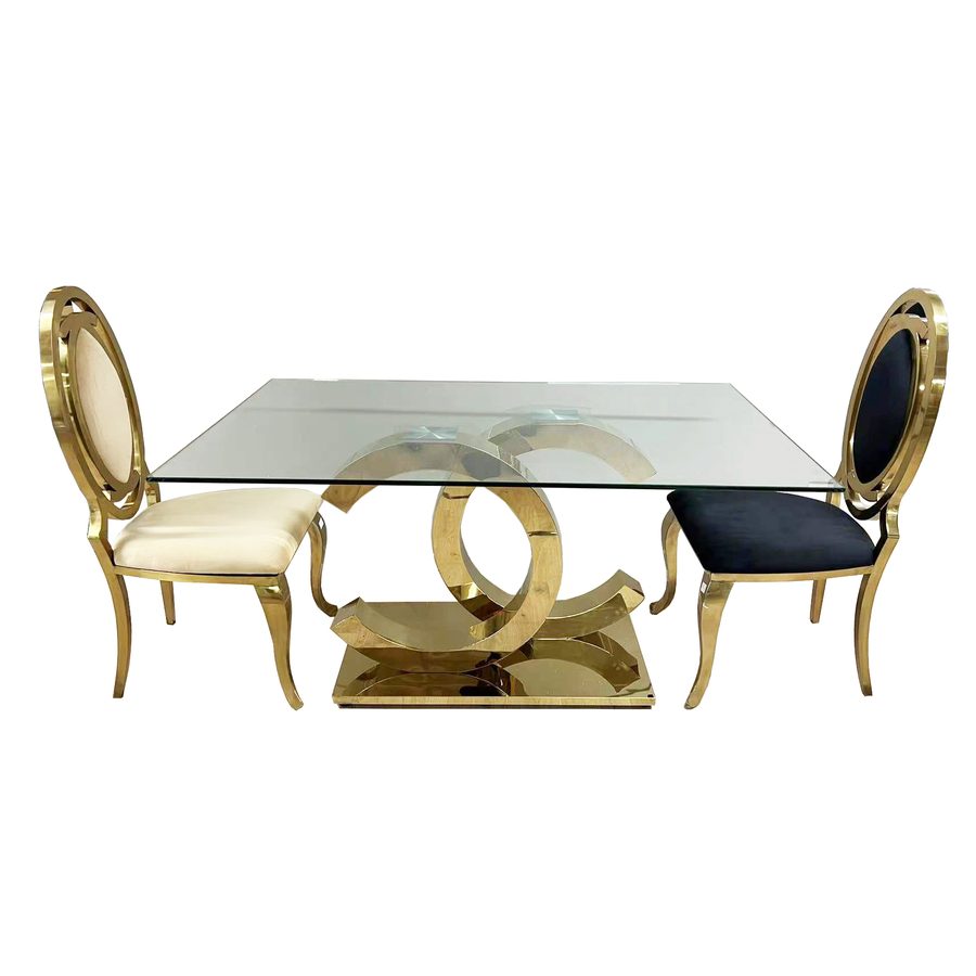 Table à manger CC1 Transparent Doré verre et métal 150 x 90 cm