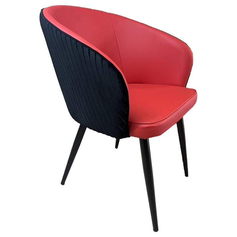 Chaise L6 Rouge velours, simili cuir et métal