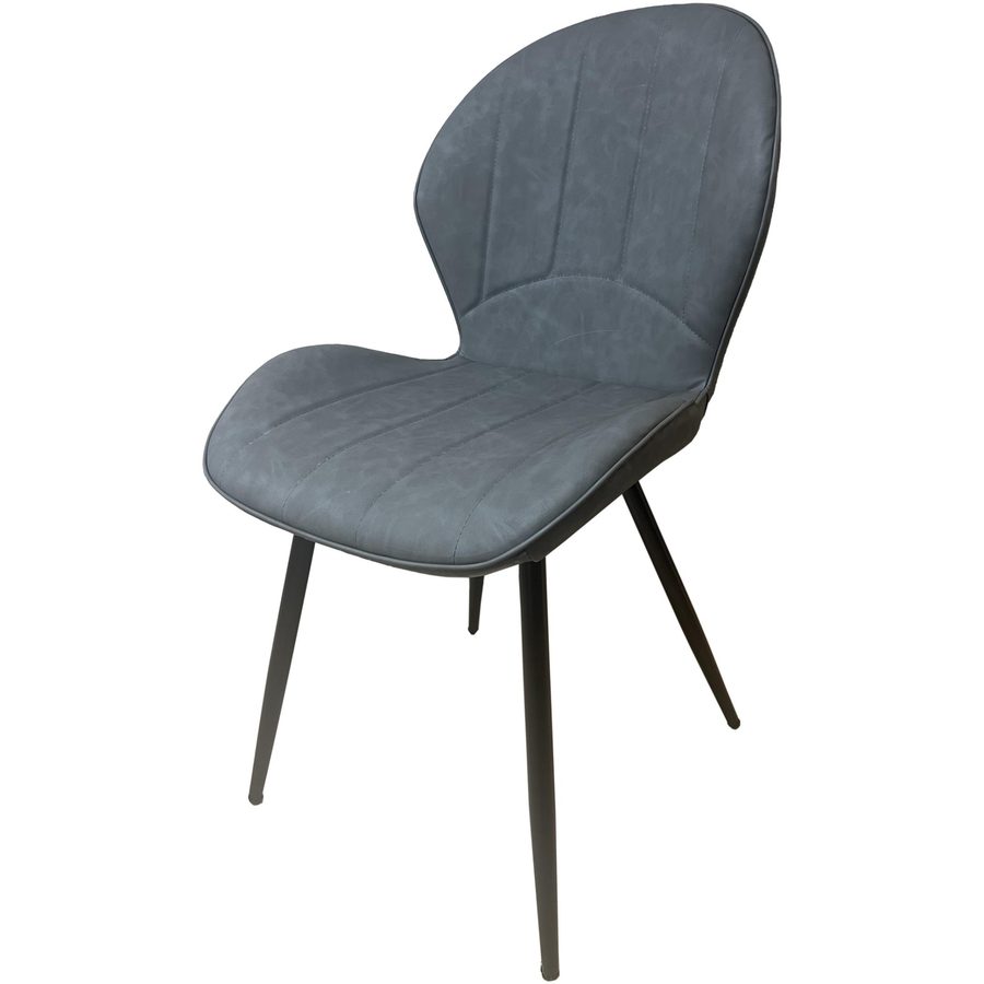 Chaise Q1 Gris En Simili Cuir Pied Métal Noir