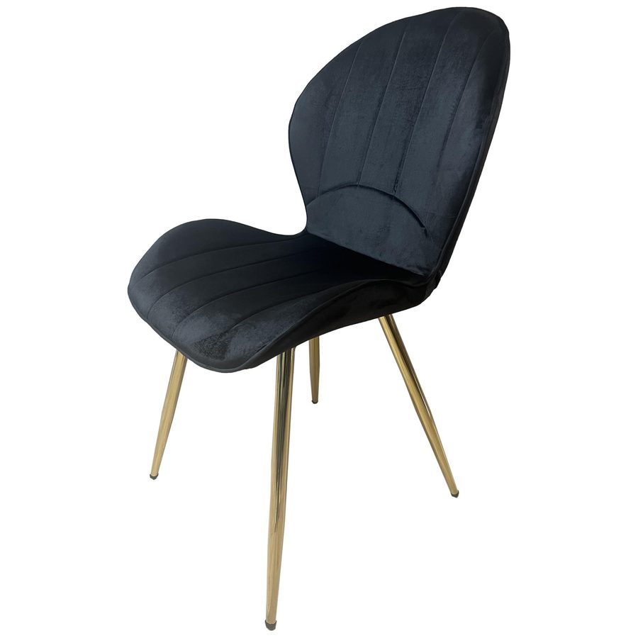 Chaise Q3 Noir Velours Pied Métal Doré