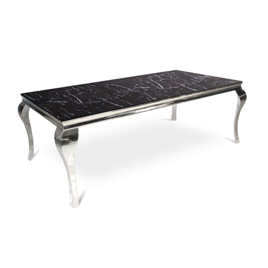 Table à manger AA1 Pied Argenté verre et métal noir 150 x 90 cm