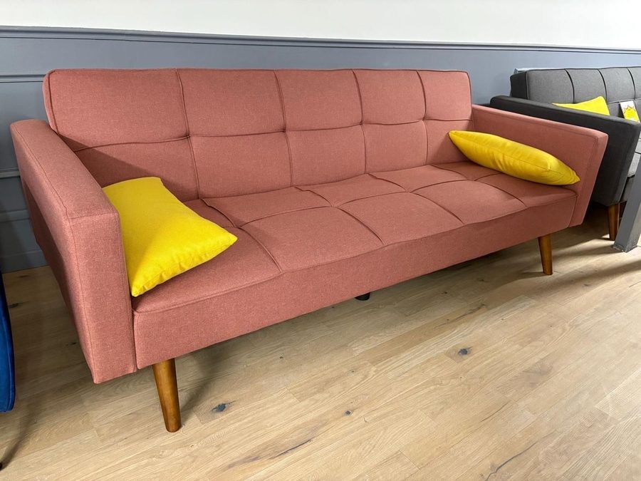 Canapé convertible clic-clac 6009 tissu et bois rose