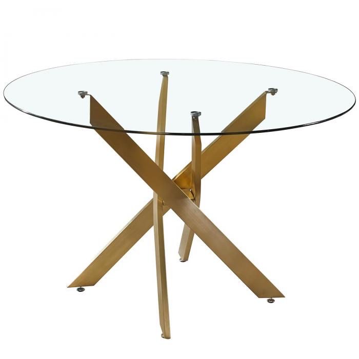 Table à manger ronde en verre, pieds dorés