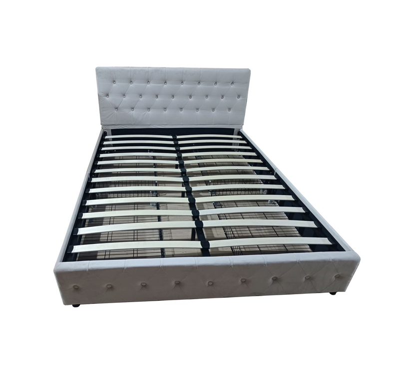 Lit F49 Bouton 160 x 200 cm Rangement velours, bois et métal