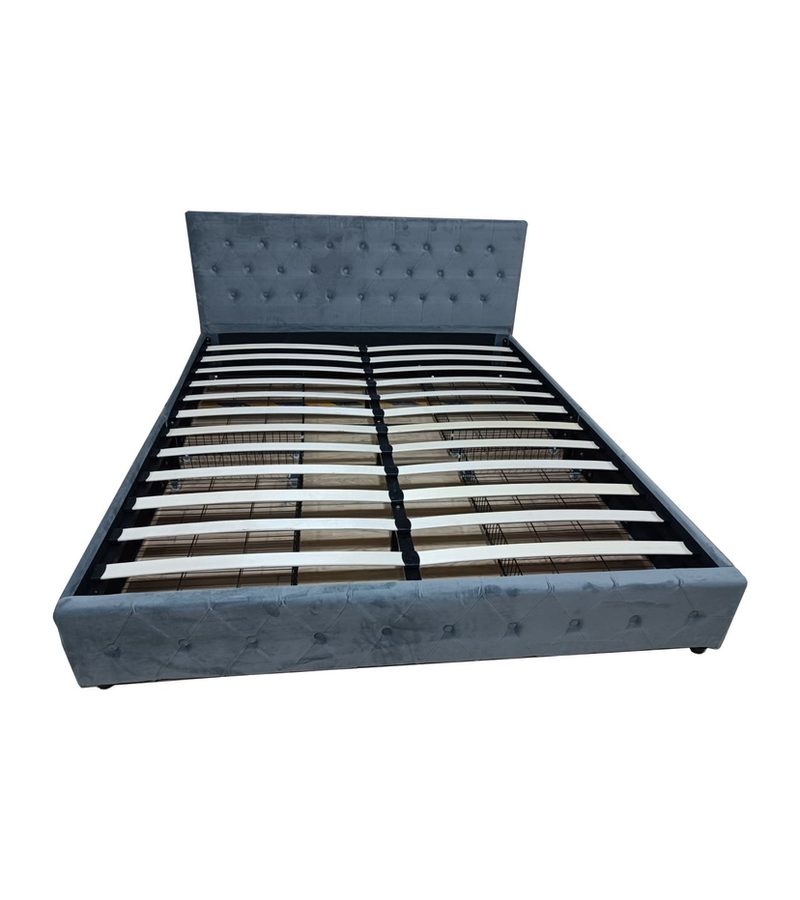 Lit F49 Bouton 140 x 190 cm Rangement velours, bois et métal