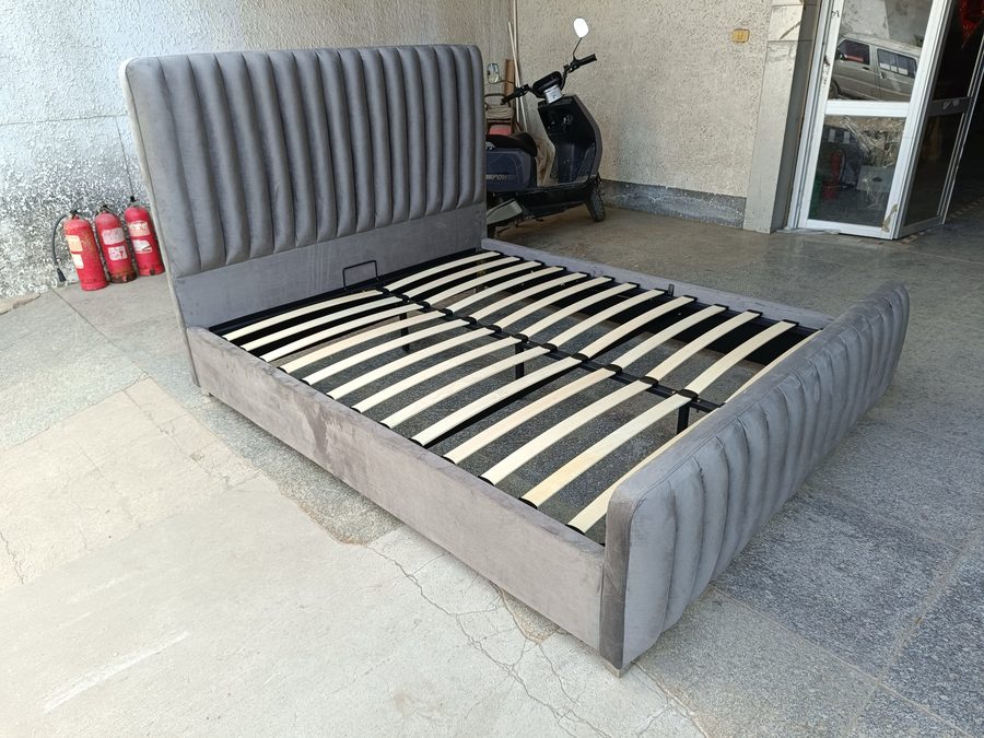 Lit S3 Velours Coffre 160 x 200 cm gris