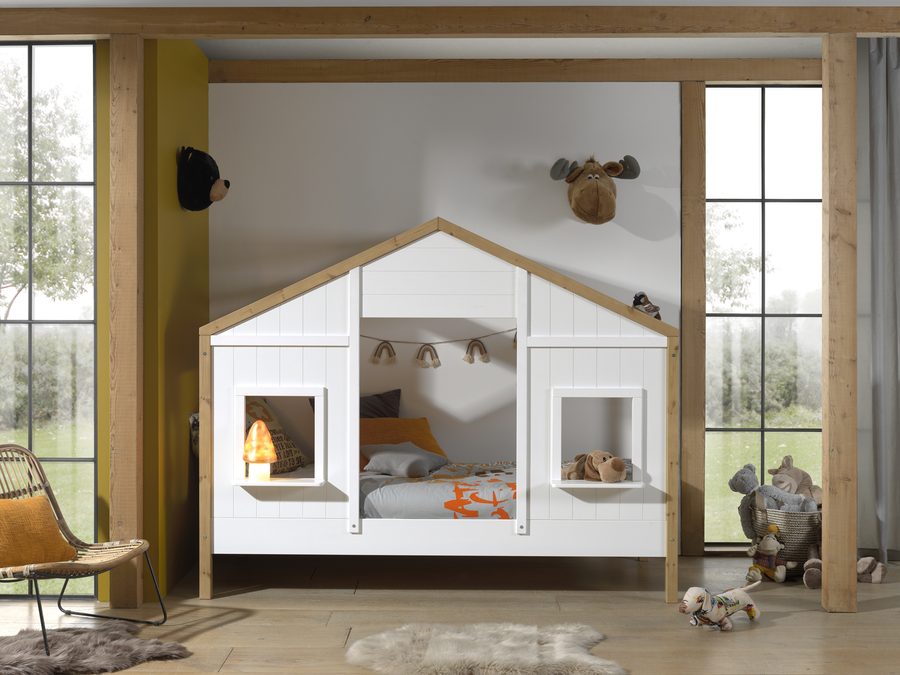 Lit simple Babs – BSBE9014 – Blanc/Naturel – 168,7x106x210cm
