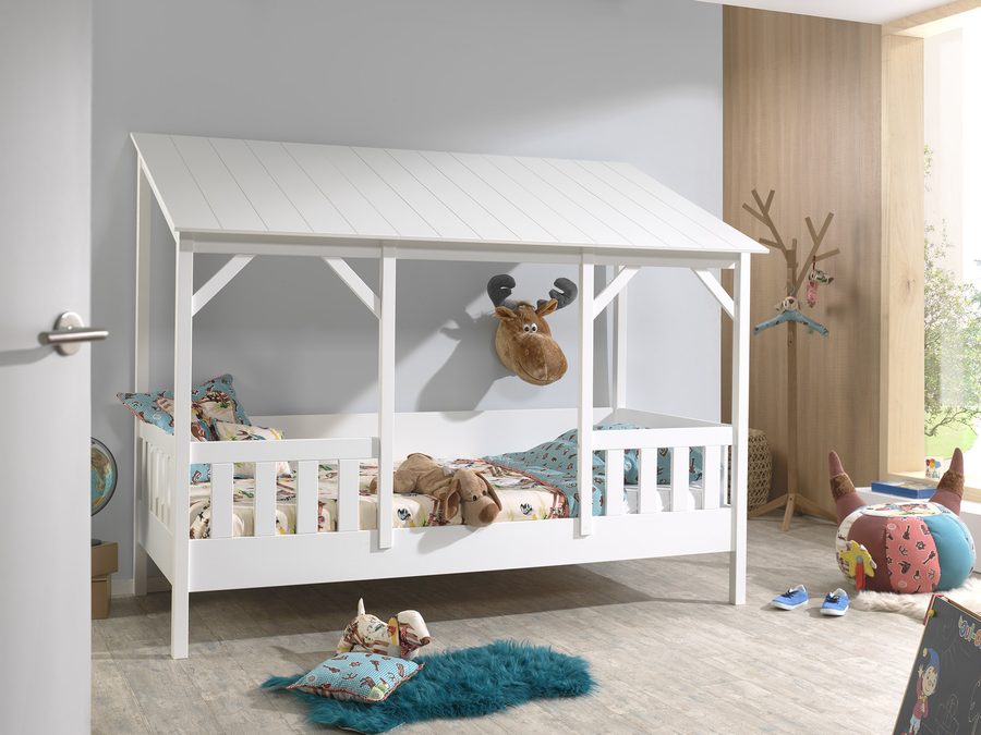 Lit Cabane Toit 90 x 200 cm Blanc Bois