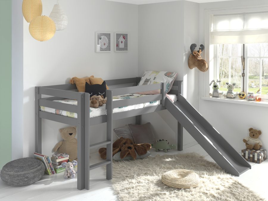 Lit Pino 90 x 200 cm Avec Toboggan Gris