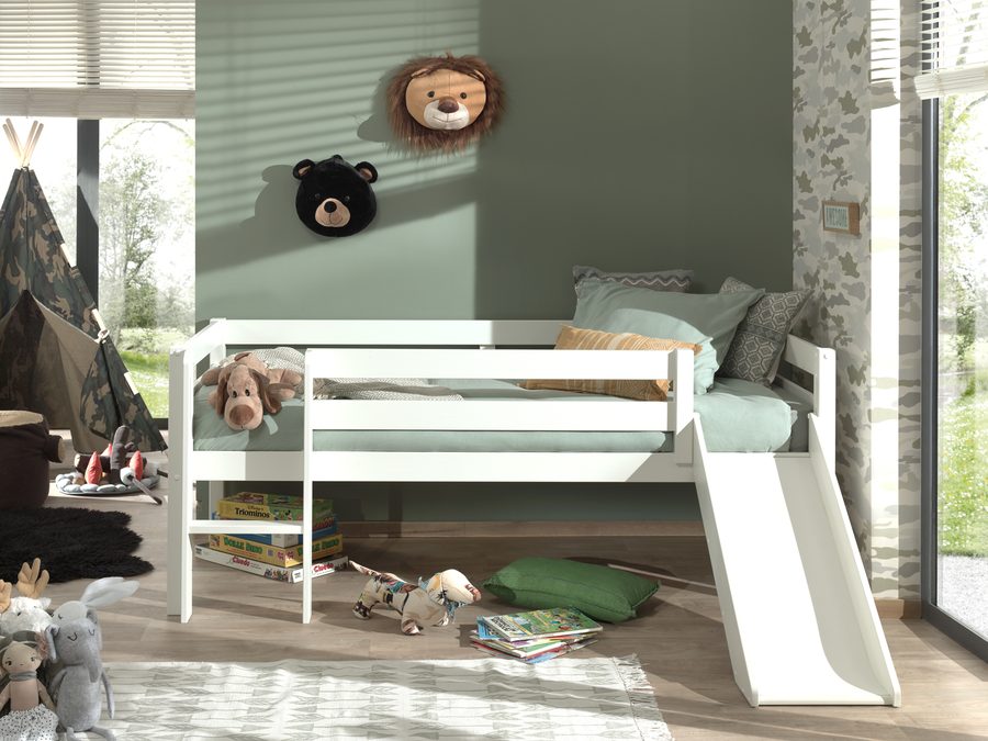 Pino Lit Compact Echelle + Toboggan Blanc 90 x 200 cm