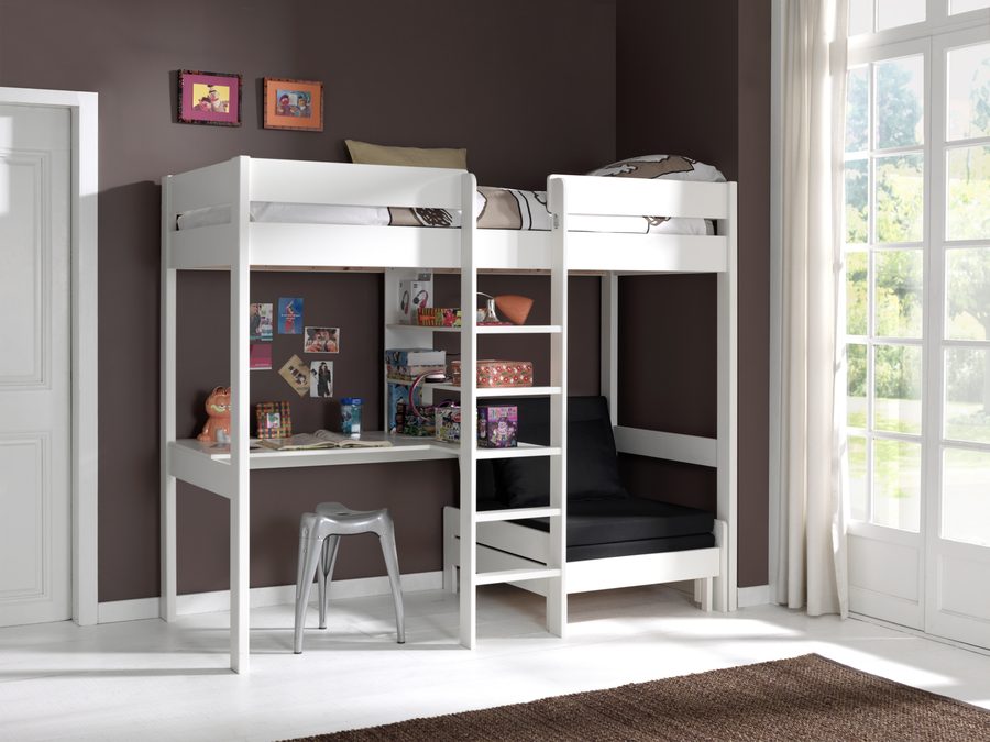 Lit Mezzanine Avec Fauteuil Blanc