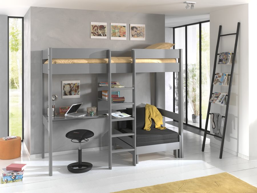 Lit Mezzanine Avec Fauteuil Gris