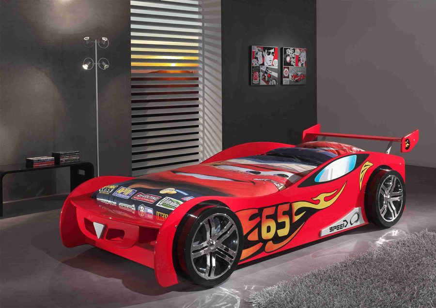Lit voiture Lemans avec sommier + matelas Basic Cool 90 x 200 cm