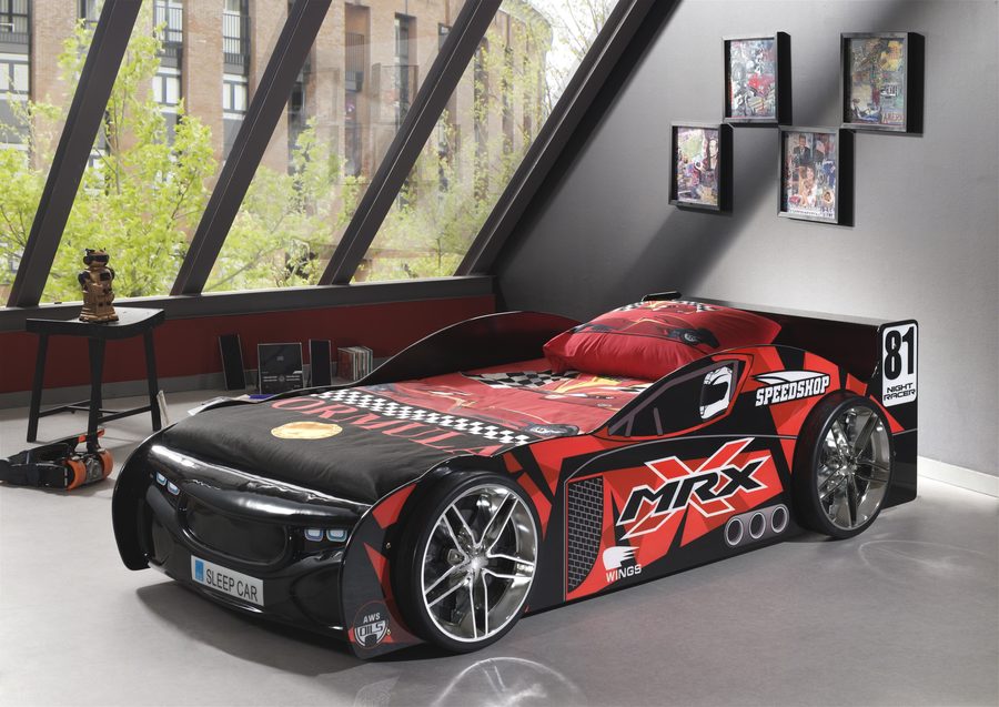 Lit voiture Sleepcar noir avec sommier + matelas Basic Cool 90 x 200 cm