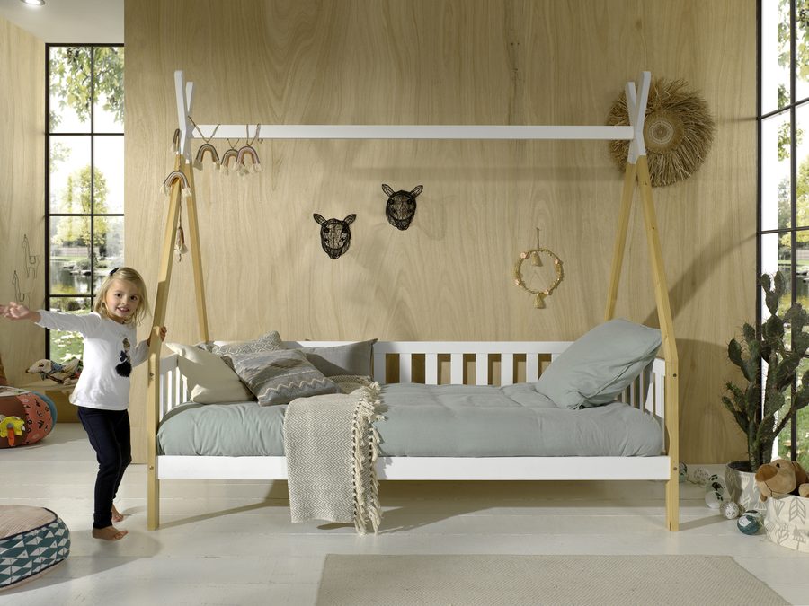 Lit Tipi Hk 90 x 200 cm Blanc avec sommier